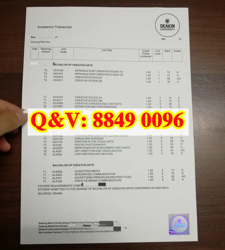澳洲迪肯大学本科成绩单样本,Deakin University transcript