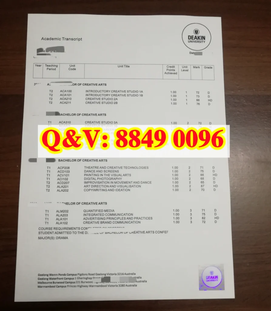 实拍澳洲迪肯大学本科成绩单,Deakin University transcript