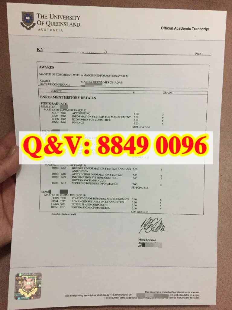 昆士兰大学商务硕士信息系统方向官方成绩单|The University of Queensland Master of Commerce Official Academic Transcript