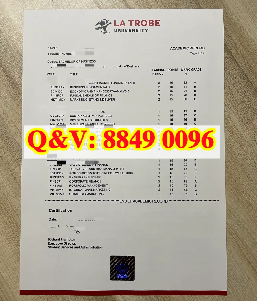 乐卓博大学商学本科成绩单 La Trobe University Bachelor of Business Academic Record