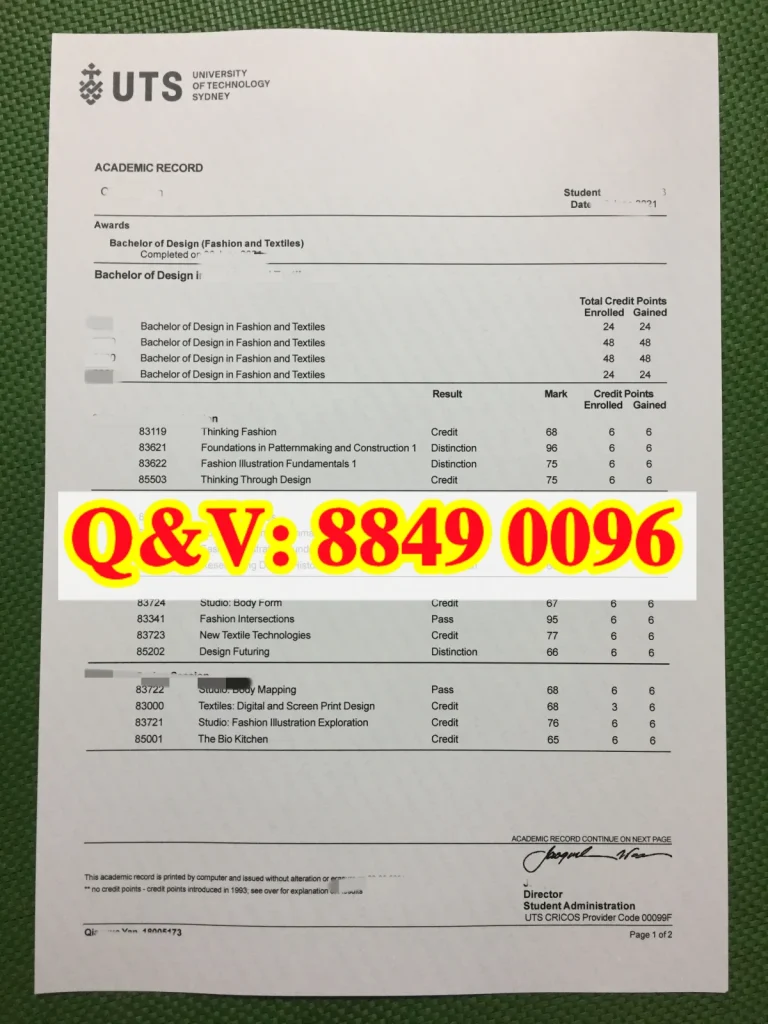 悉尼科技大学本科成绩单,UTS 时装纺织品设计成绩单,澳洲服装设计本科成绩单