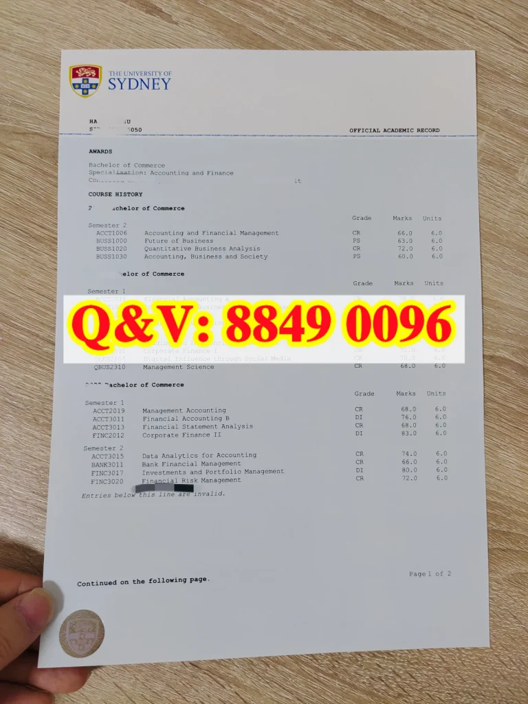 澳大利亚悉尼大学会计与金融商学士官方成绩单|The University of Sydney Bachelor of Commerce Accounting and Finance Academic Record