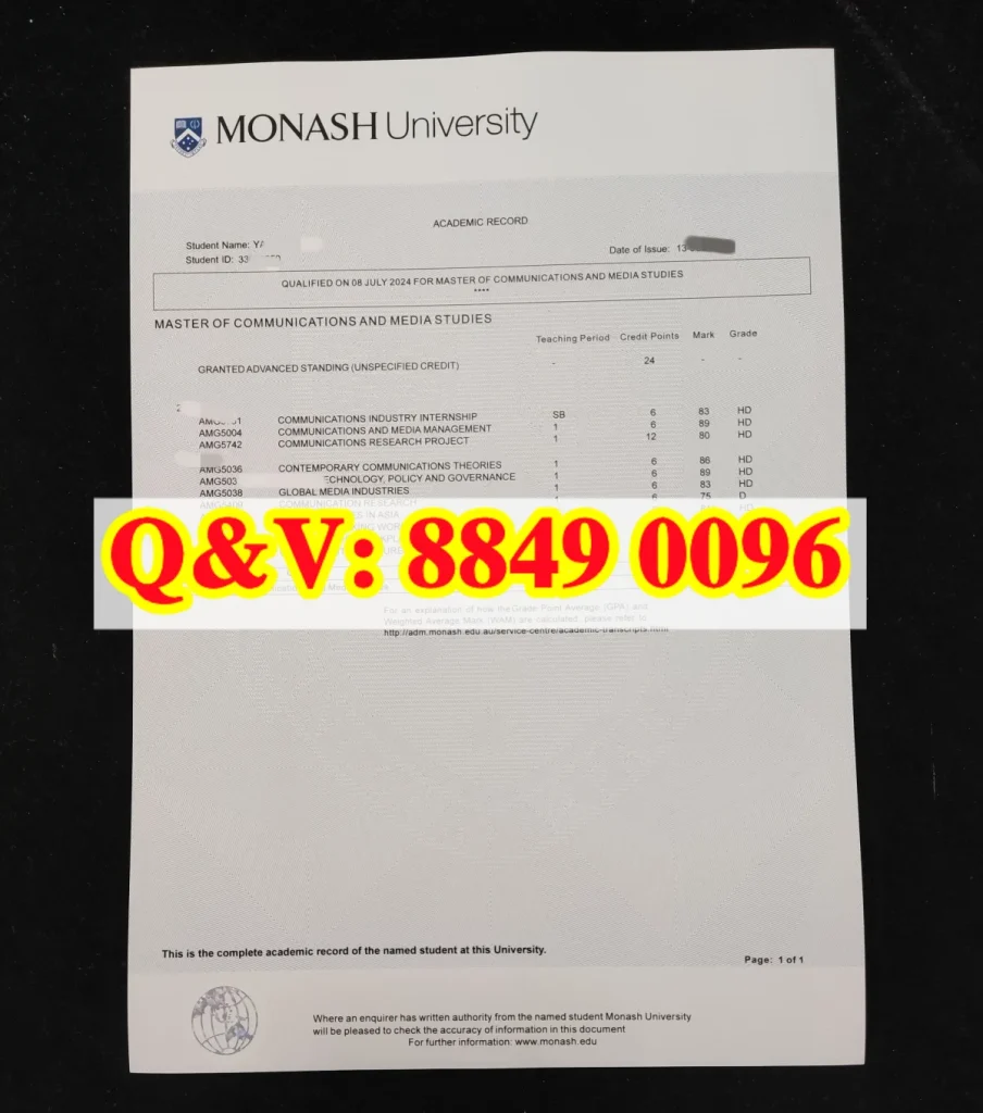 澳大利亚莫纳什大学(Monash University)传播与媒体研究硕士完整版官方成绩单