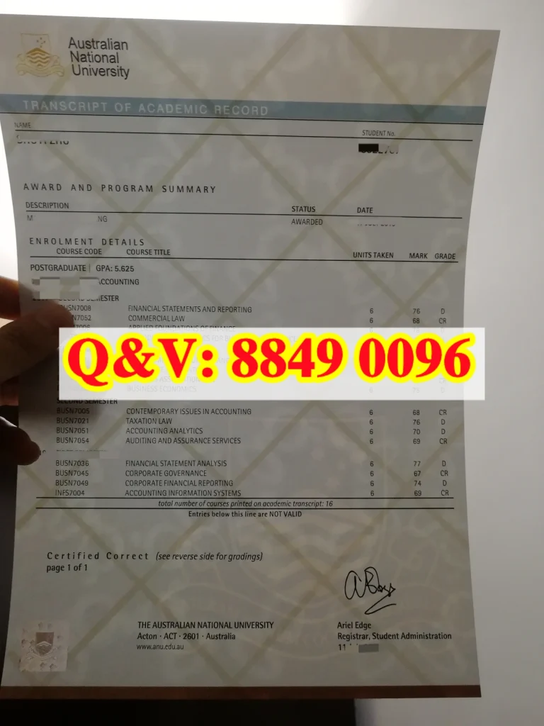 澳洲国立大学成绩单防伪水印,Australian National University academic transcript watermark