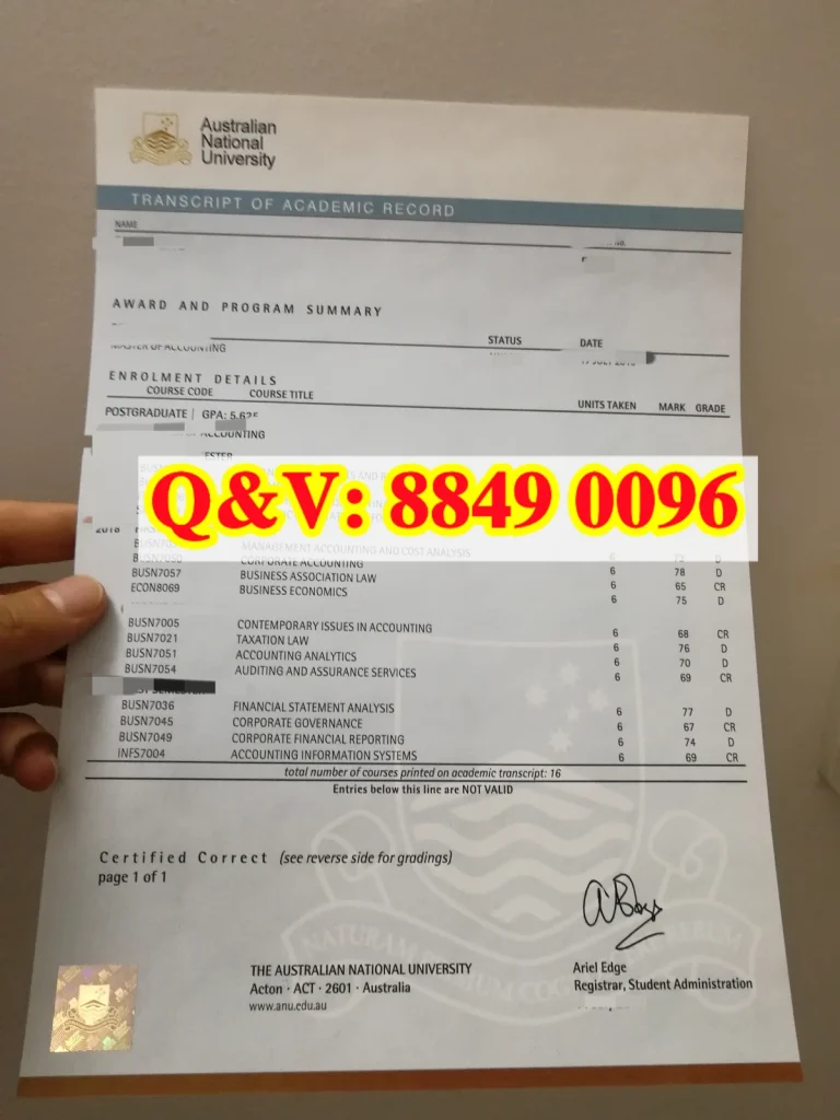 实拍澳洲国立大学成绩单防伪水印,Australian National University academic transcript watermark