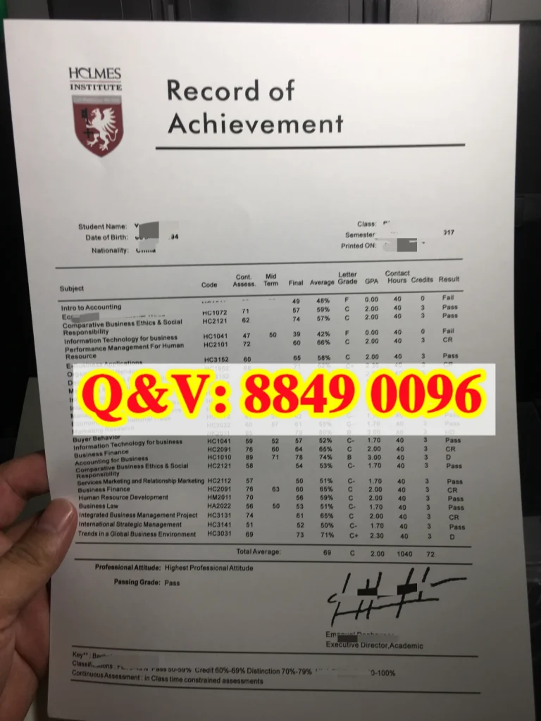 澳洲霍尔姆斯学院成绩单,Holmes Institute transcript