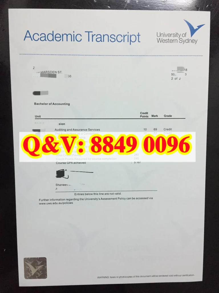 澳大利亚西悉尼大学会计学本科官方成绩单 University of Western Sydney Bachelor of Accounting Academic Transcript