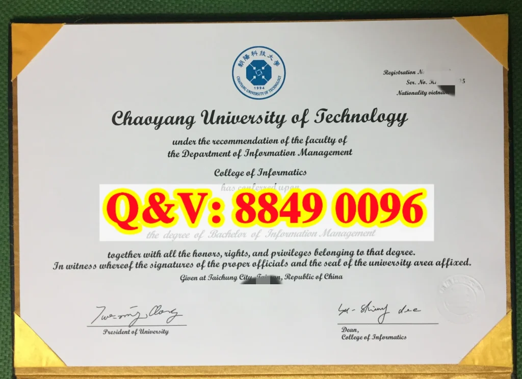 台湾朝阳科技大学英文版本学位证书