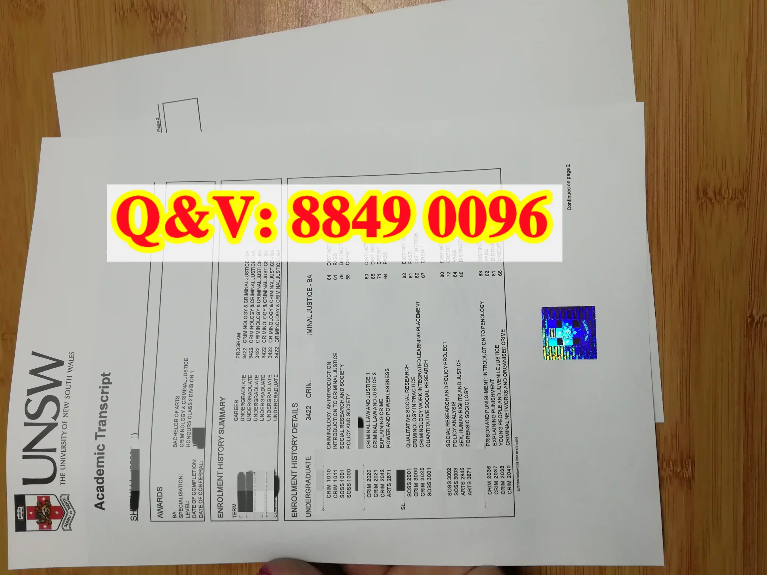 新南威尔士大学犯罪学与刑事司法文学士（二等一荣誉学位）成绩单完整解析｜UNSW The University of New South Wales Bachelor of Arts Criminology & Criminal Justice Academic Transcript