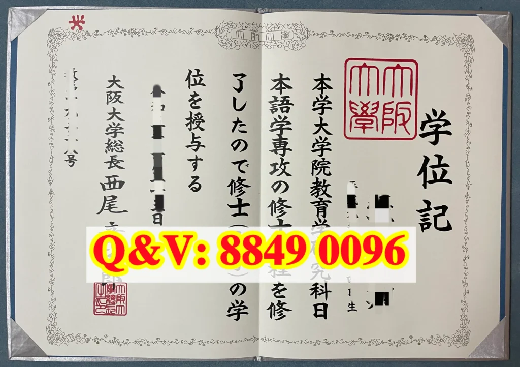 日本大阪大学修士学位记毕业证