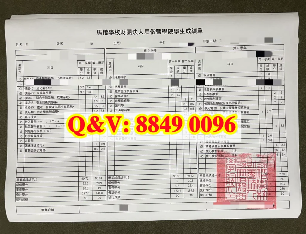 马偕医学院成绩单Mackay Medical College transcript