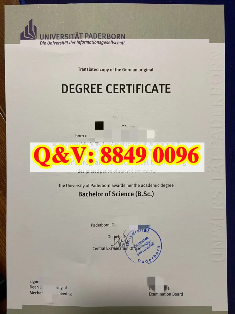 帕德博恩大学学士学位英文翻译副本,University of Paderborn B.Sc. Mechanical Engineering official translated degree certificate