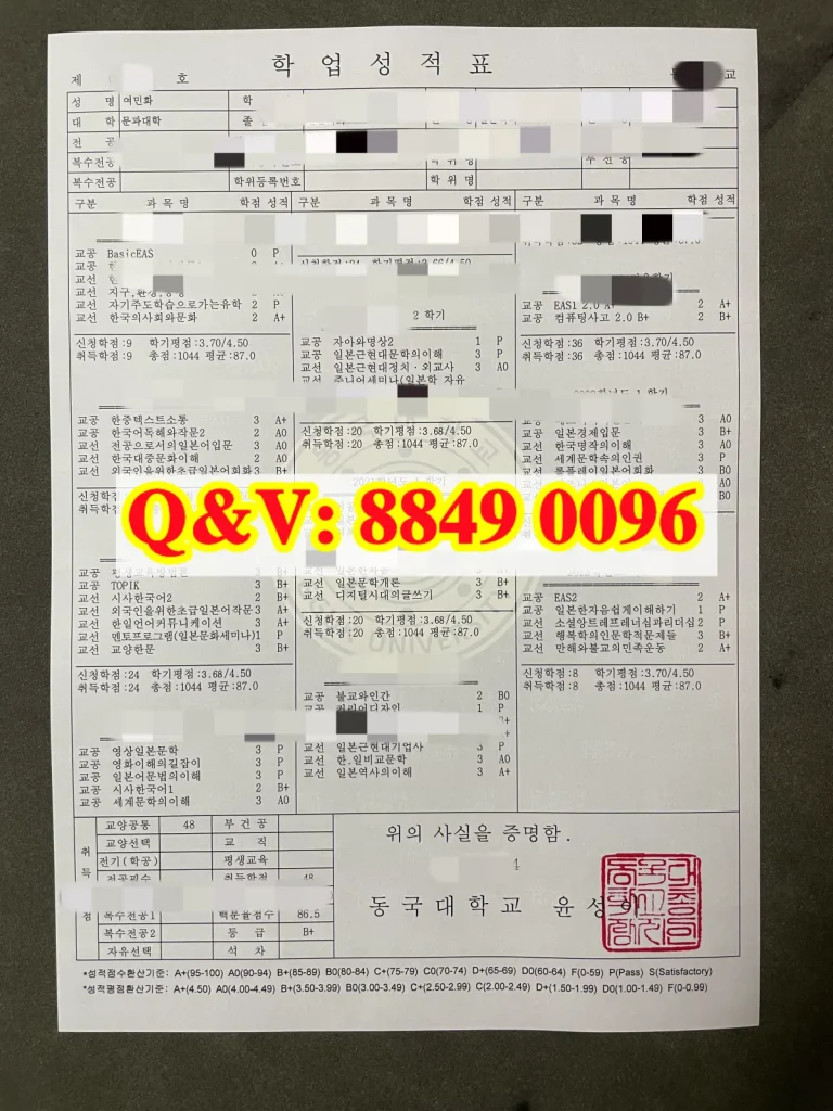 韩国东国大学成绩单样本