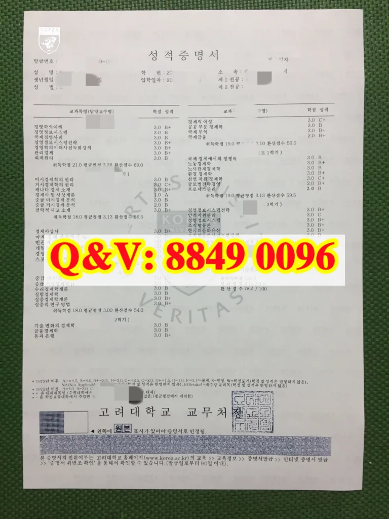 韩国高丽大学成绩单实拍图,韩国高丽大学成绩单案例