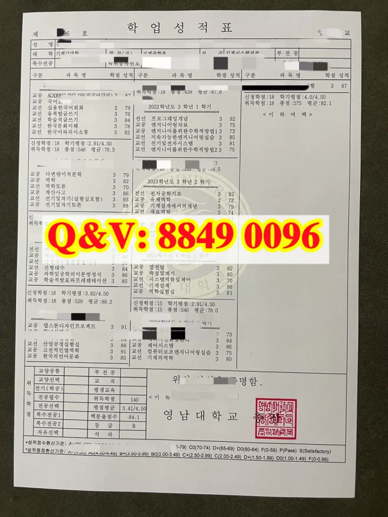韩国岭南大学成绩单实拍图,韩国高校成绩单,韩国岭南大学成绩单Yeungnam University transcript