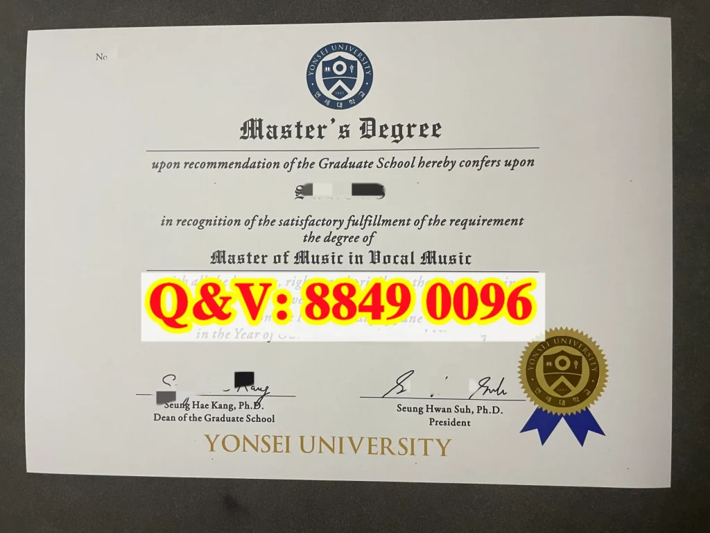 韩国延世大学学位证，延世大学硕士毕业证，韩国音乐硕士，延世大成声乐硕士，Yonsei University Master of Music Vocal Music Degree Certificate