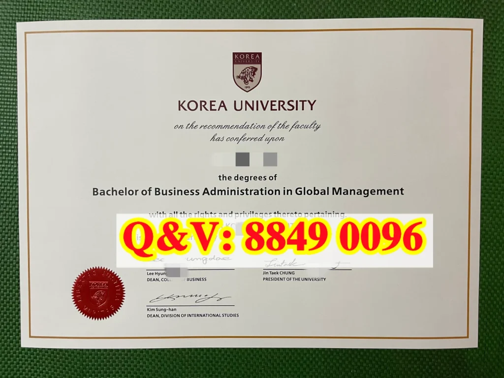 Korea University Bachelor of Business Administration in Global Management Diploma Sample,高丽大学全球经营管理工商管理学士英语学士学位证书