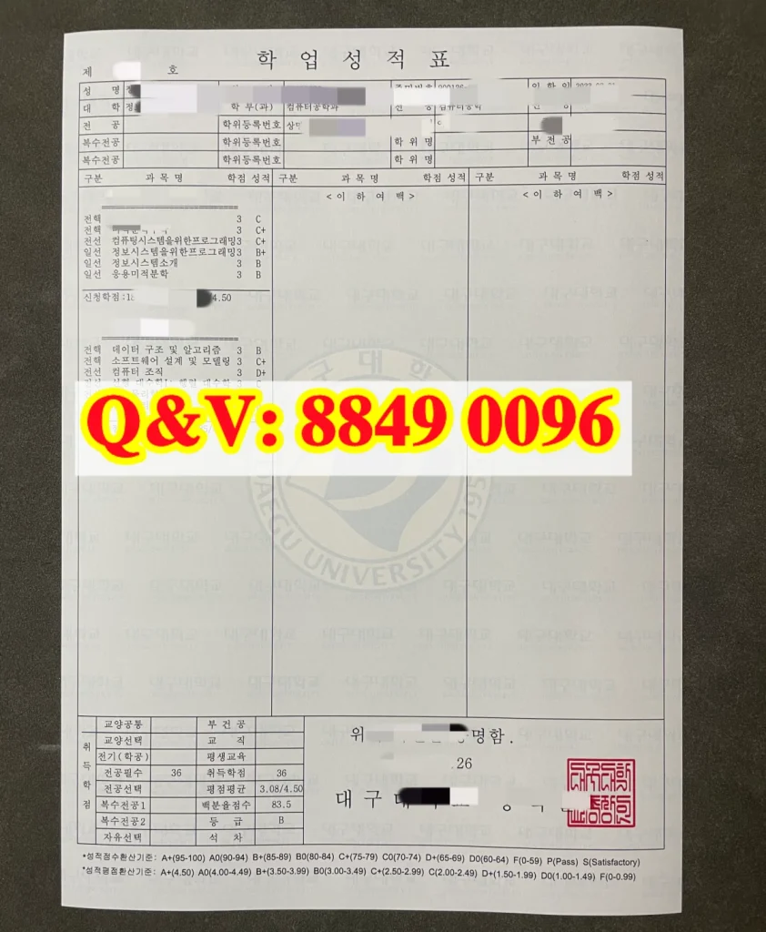 韩国大邱大学成绩单daegu university transcript，韩国大邱大学成绩单实拍图，韩国高校成绩单样本