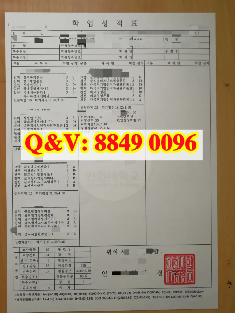 韩国仁川大学成绩单,仁川大学官方成绩单,Incheon National University transcript
