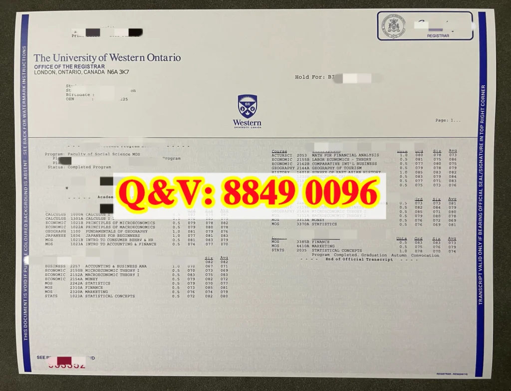 加拿大西安大略大学 Western University 官方成绩单版本、密封纸质件与 MyCreds 电子成绩单防伪特征，加拿大西安大略大学成绩单样本