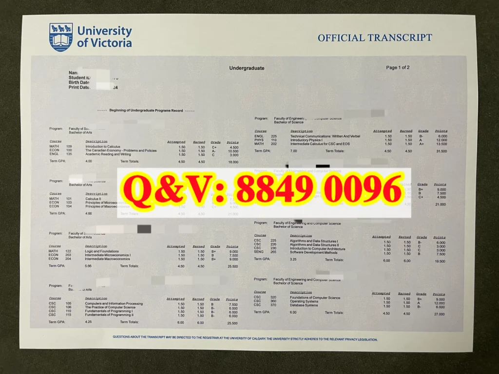 加拿大维多利亚大学 UVic 官方成绩单版本,加拿大维多利亚大学 成绩单样本,加拿大高校成绩单样本